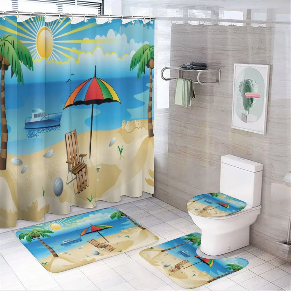 Cartoon Coast Pattern — 4-Piece Bathroom Set preview