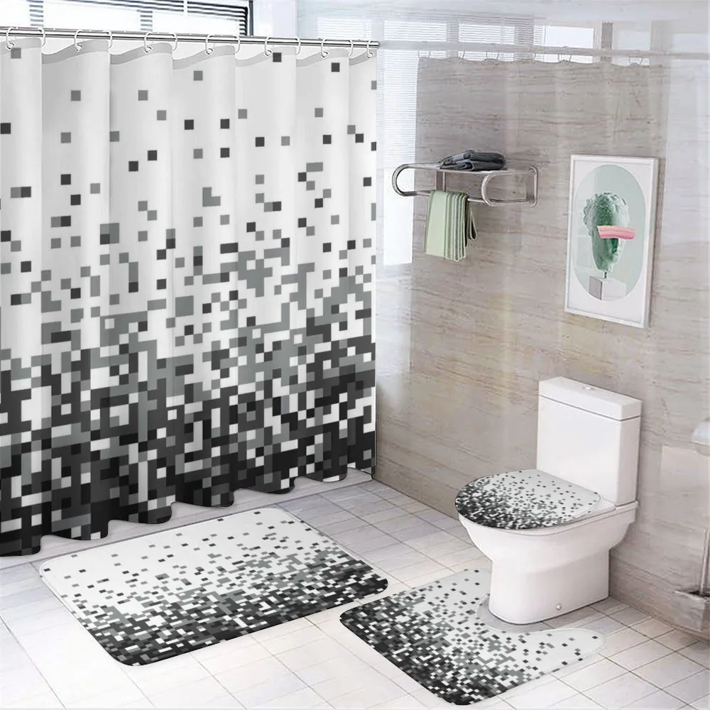 Squares Greyscale — 4-Piece Bathroom Set preview
