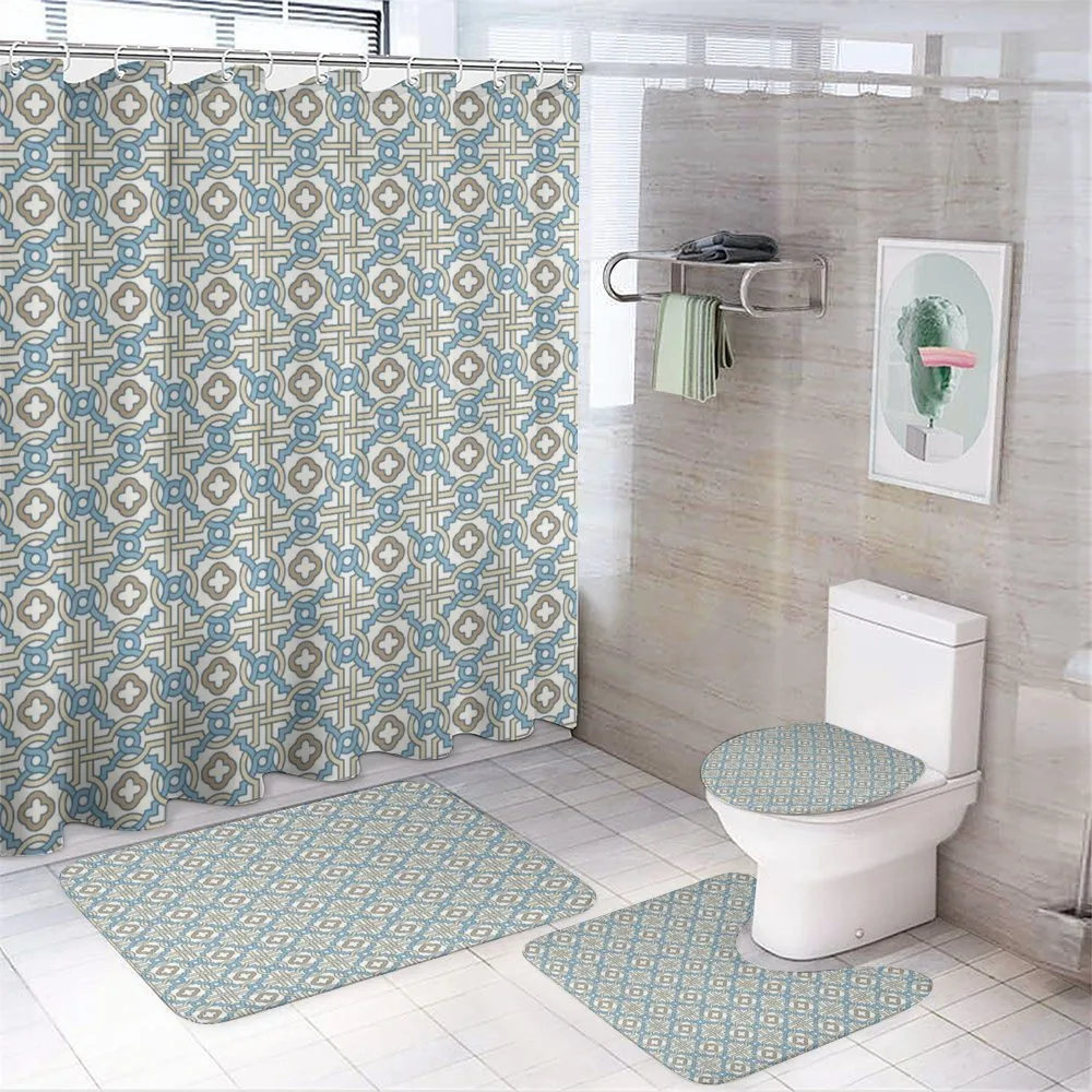 Circular Star Tile Motif — 4-Piece Bathroom Set preview