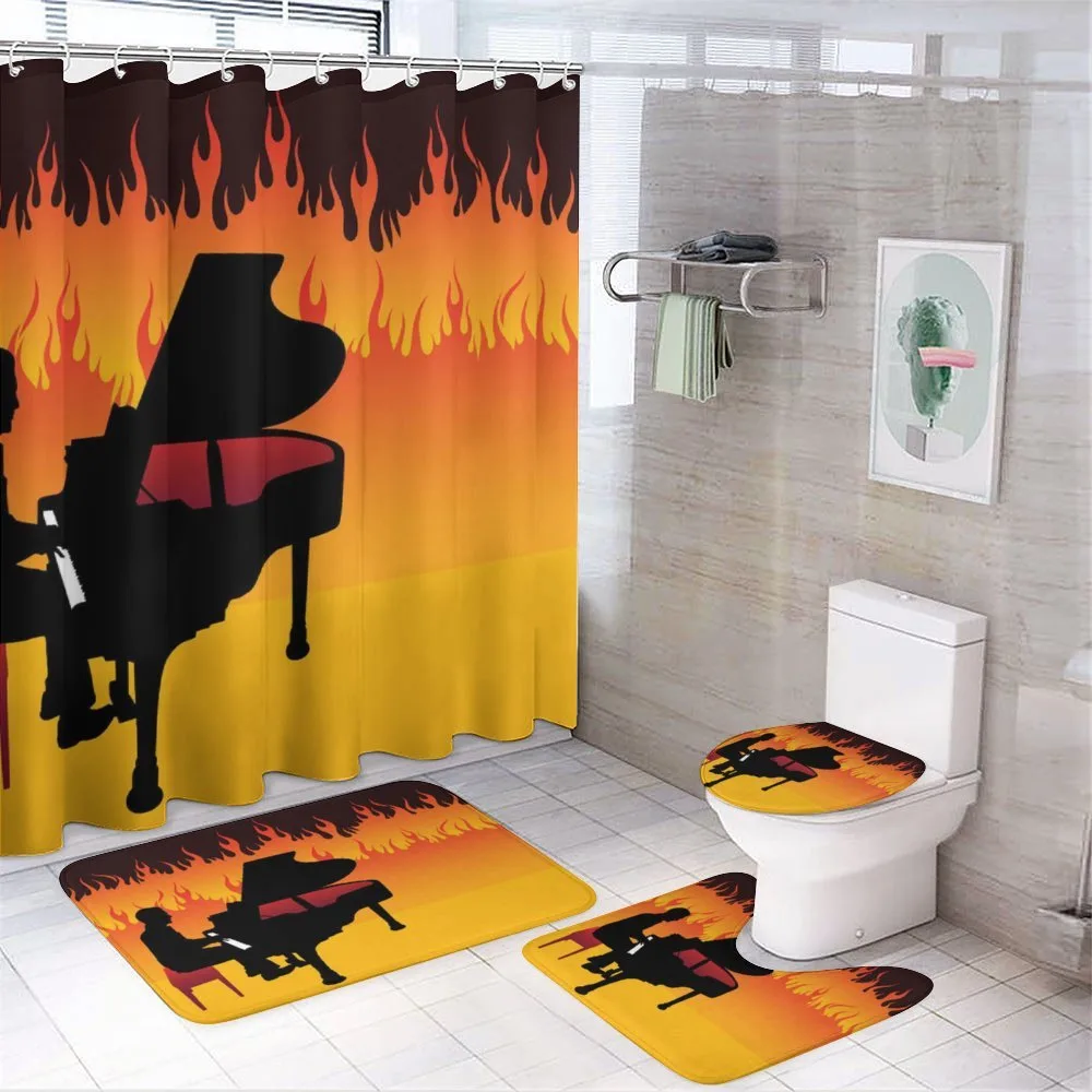 Pianist Man Playing on Flames — 4-Piece Bathroom Set preview