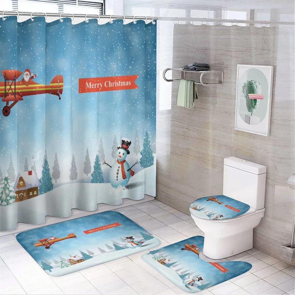 Santa Plane Snowman — 4-Piece Bathroom Set preview