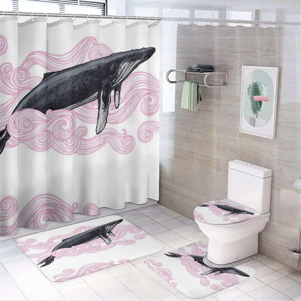 Striped Dreamy Whale — 4-Piece Bathroom Set preview