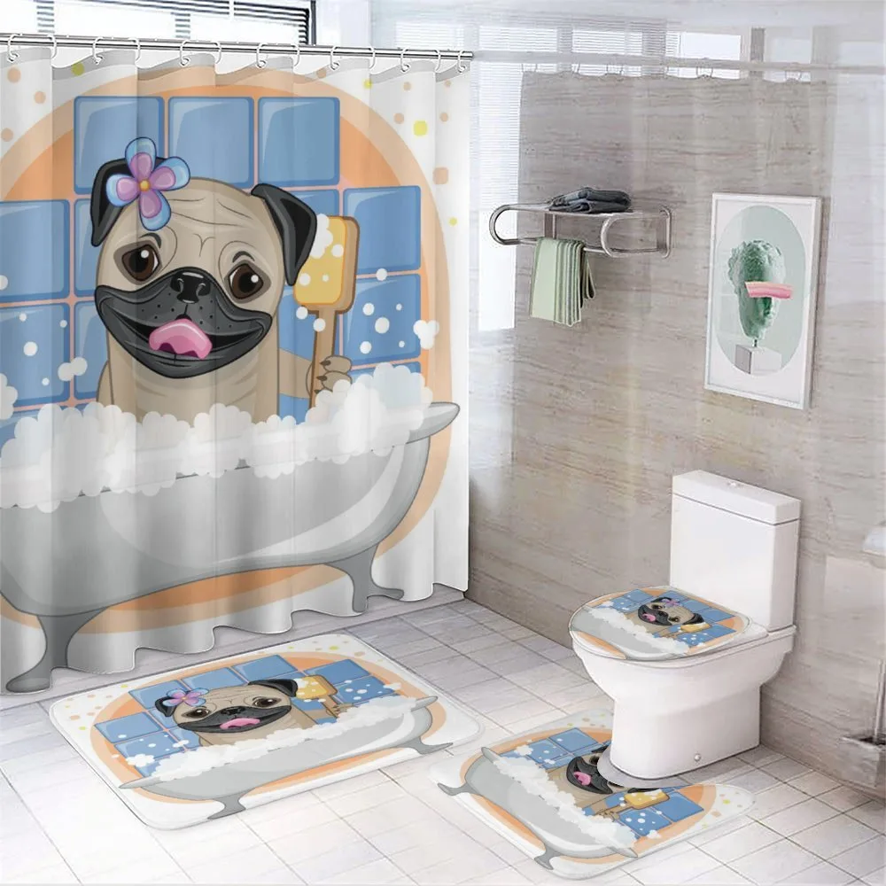 Dog Bath Caricature Funny — 4-Piece Bathroom Set preview