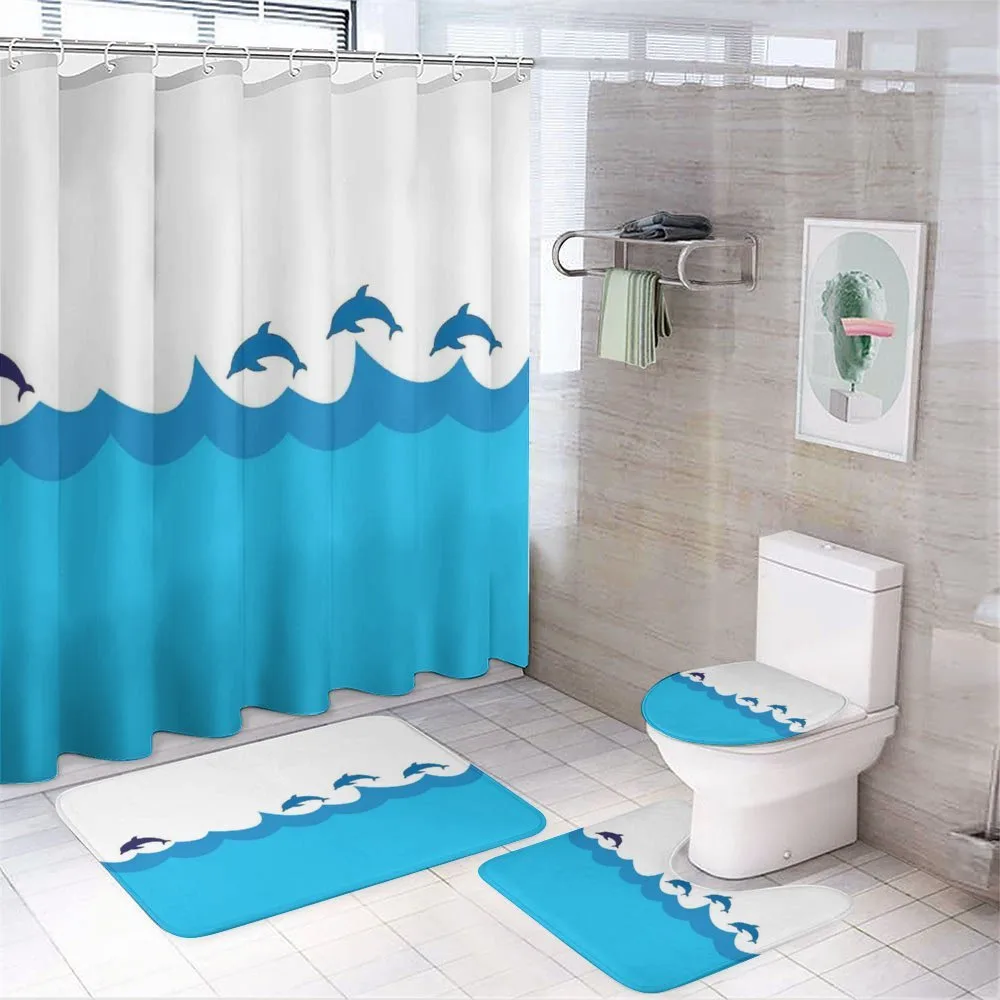 Dolphins on Waves Ocean — 4-Piece Bathroom Set preview