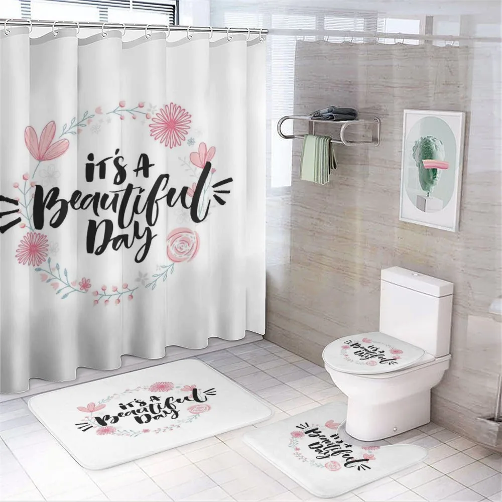 Floral Wreath Modern Text — 4-Piece Bathroom Set preview