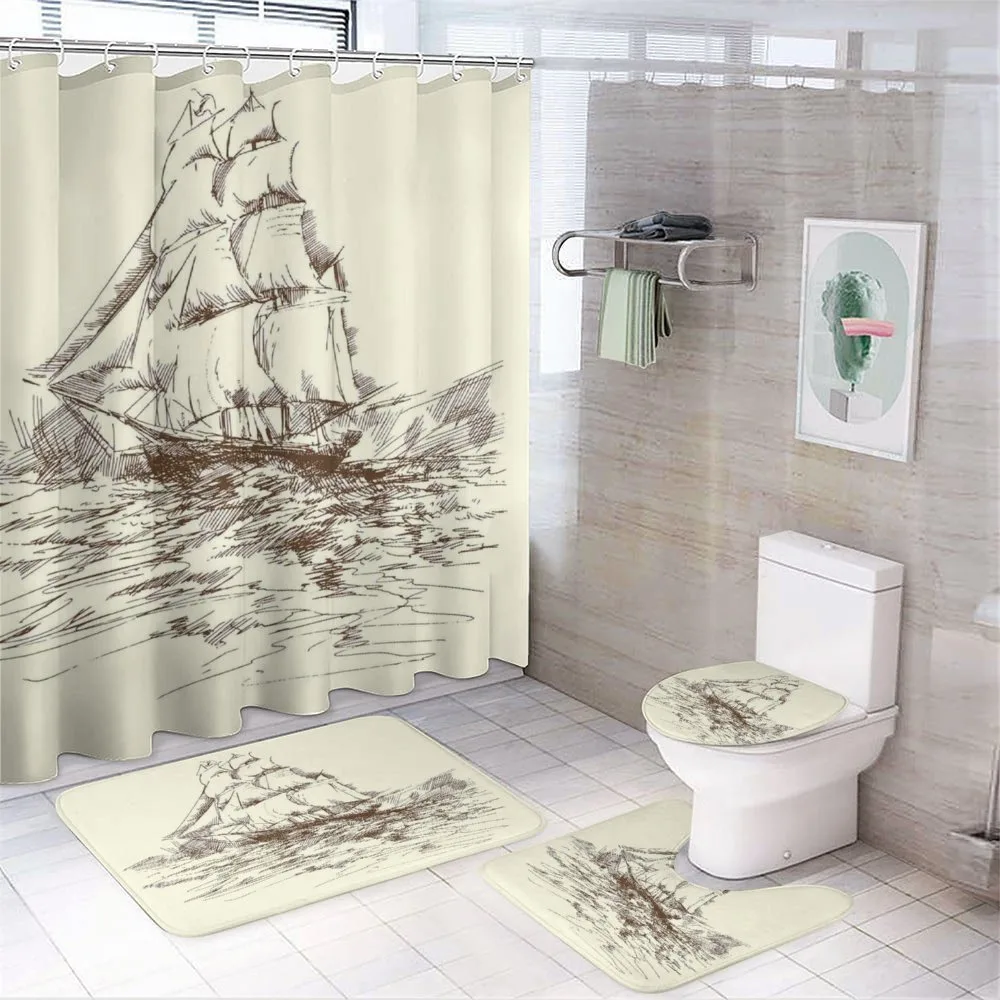 Hand Drawn Ship — 4-Piece Bathroom Set preview