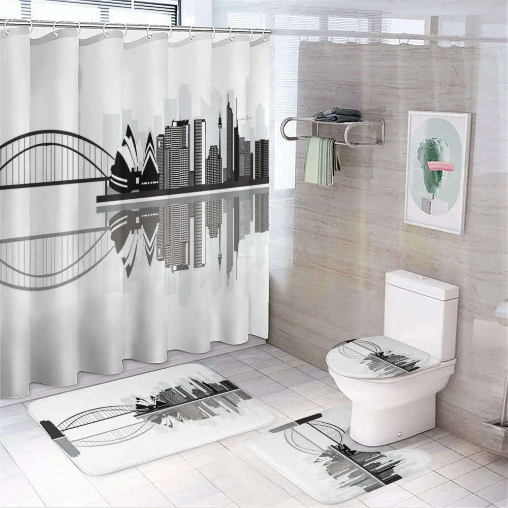Monochrome Sydney Skyline — 4-Piece Bathroom Set preview