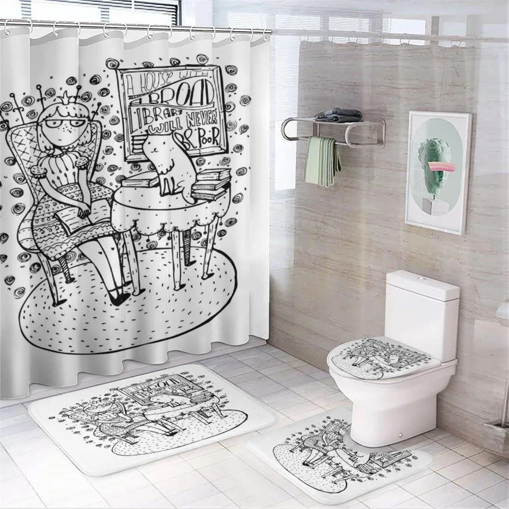 Princess Girl with Her Cat 4-Piece Bathroom Set product video