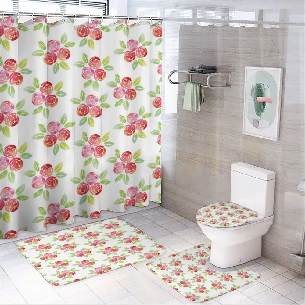 Watercolor Roses and Leaves — 4-Piece Bathroom Set preview