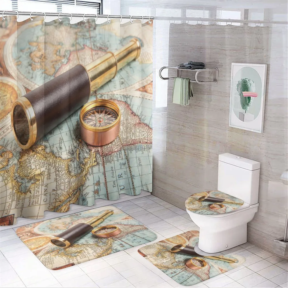 Telescope on Antique Map — 4-Piece Bathroom Set preview