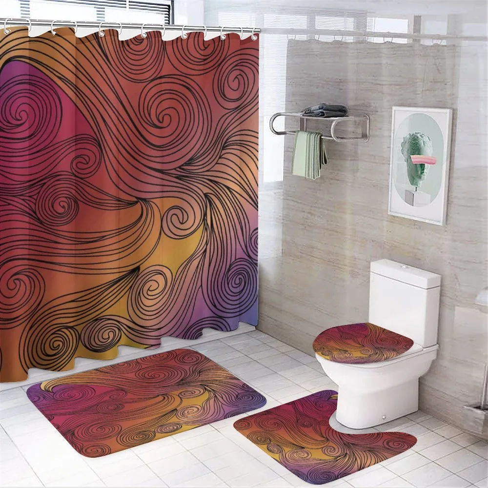 Doodle Waves with Stripes — 4-Piece Bathroom Set preview