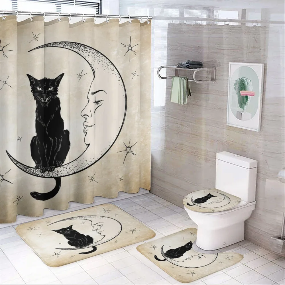 Black Cat Siting on Moon — 4-Piece Bathroom Set preview