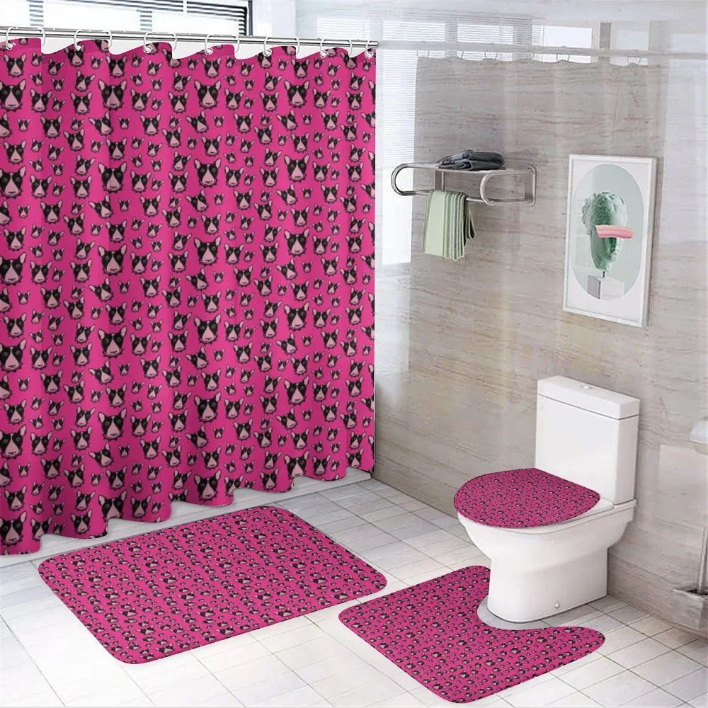 Bull Terrier Dog Heads on Pink — 4-Piece Bathroom Set preview