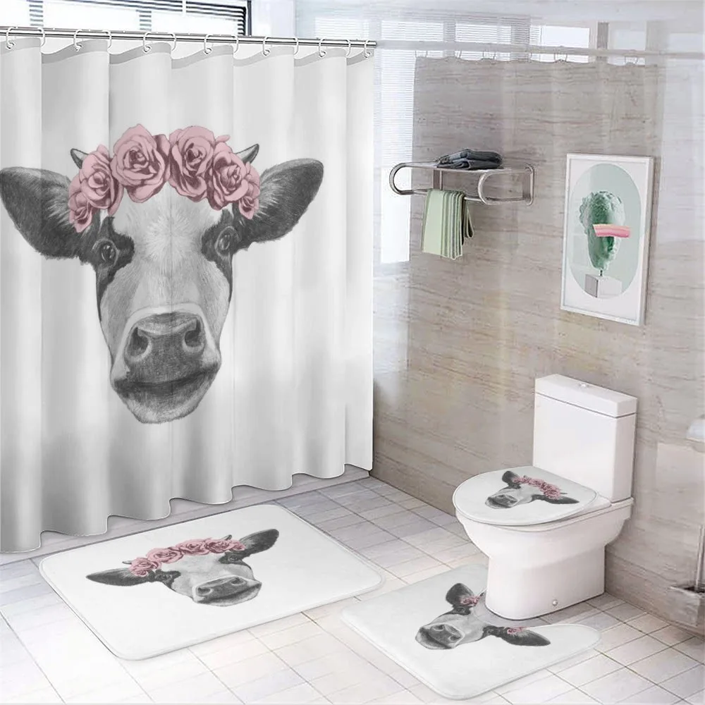 Cow with Roses Wreath — 4-Piece Bathroom Set preview