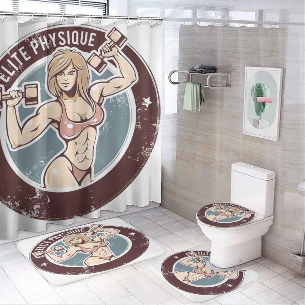 Retro Gym Lady Layout Art — 4-Piece Bathroom Set preview