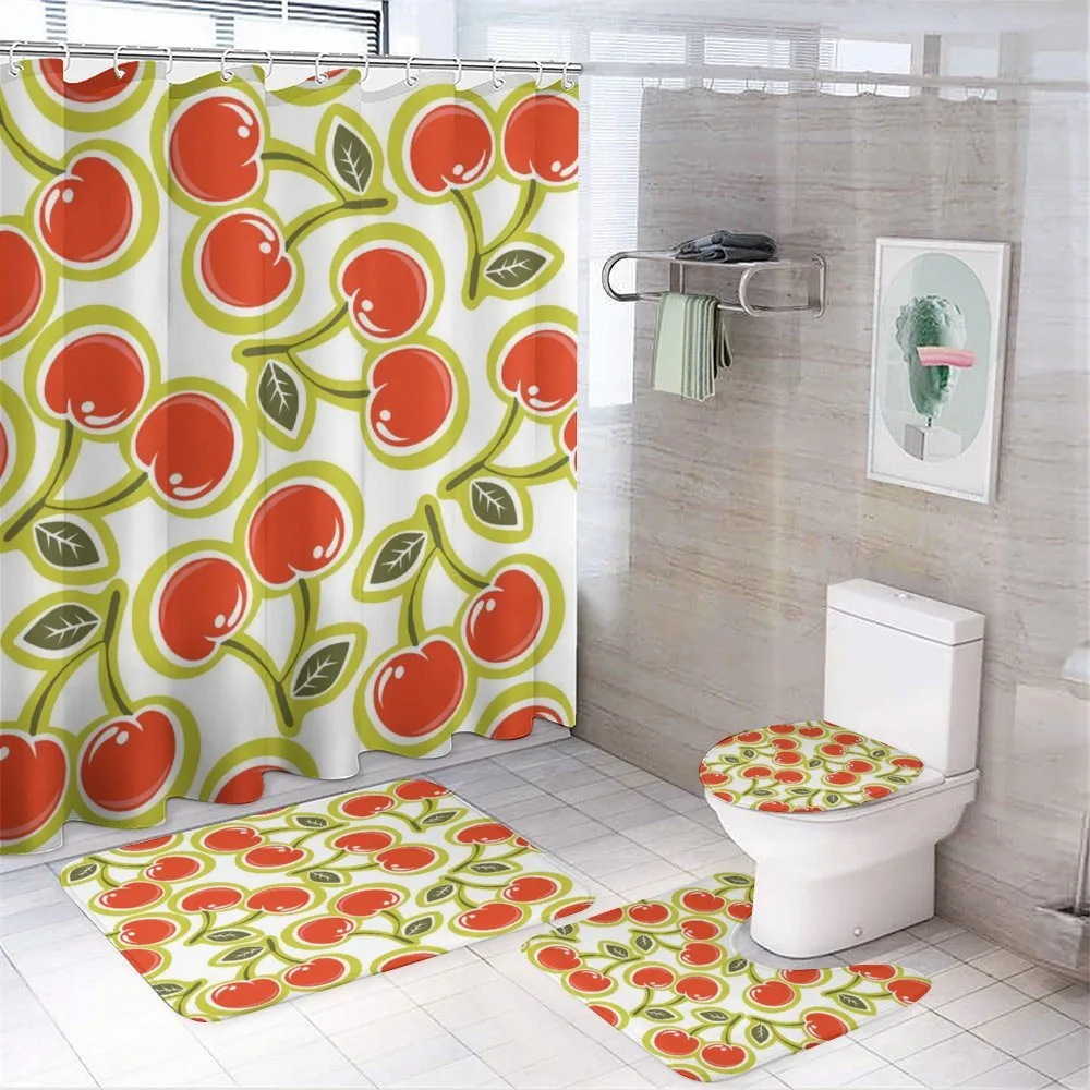 Cherry and Leaves Pattern — 4-Piece Bathroom Set preview