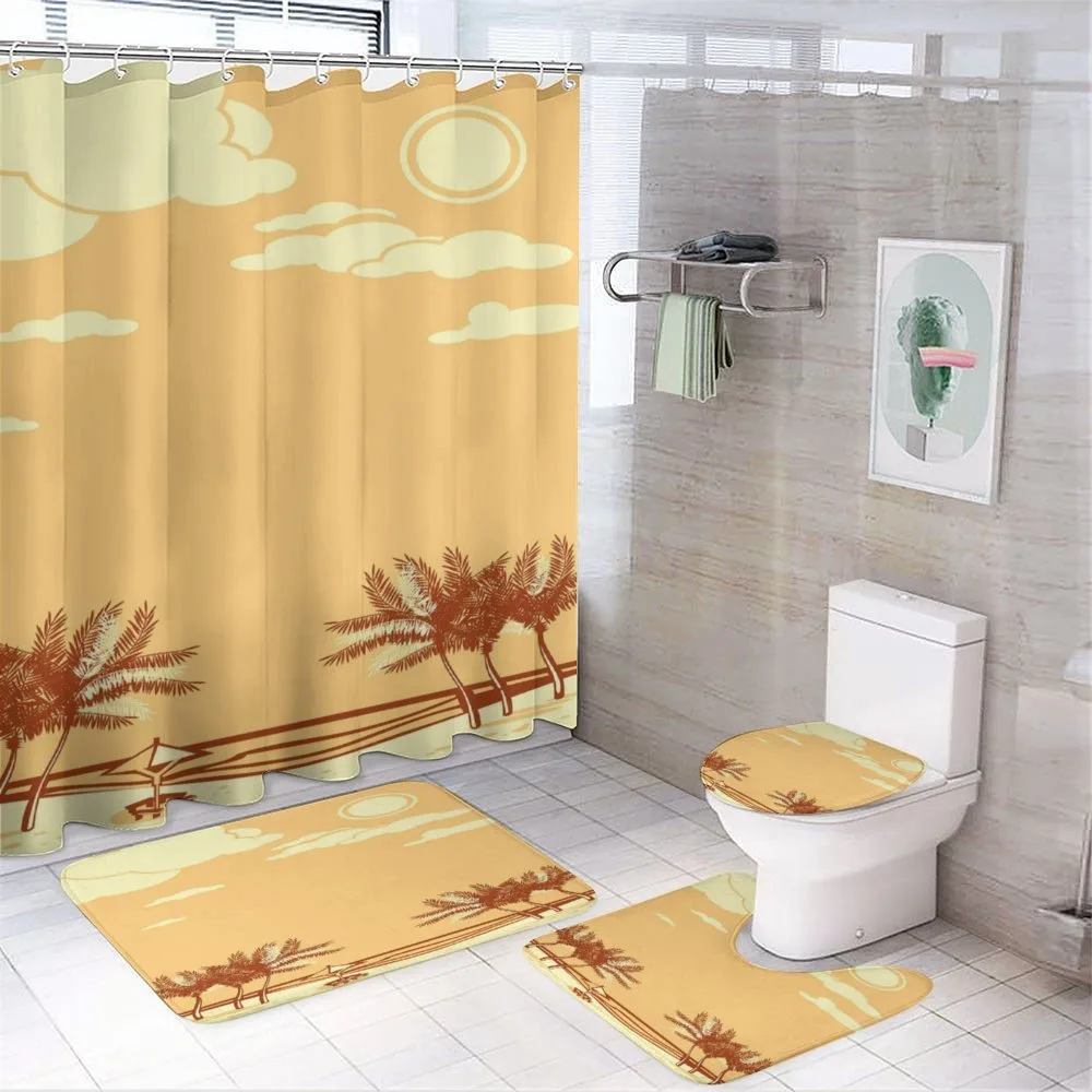 Retro Seaside Palm Trees — 4-Piece Bathroom Set preview