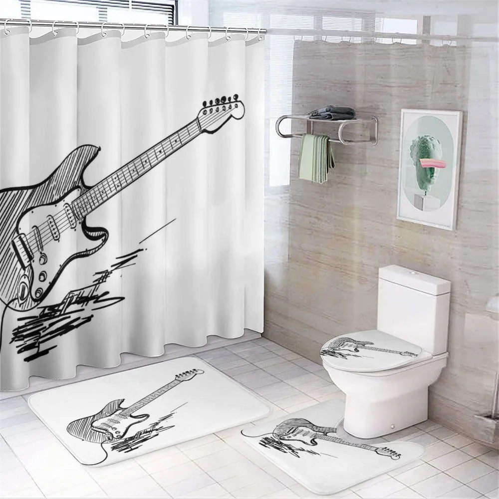 Rock Music Sketch Art — 4-Piece Bathroom Set preview