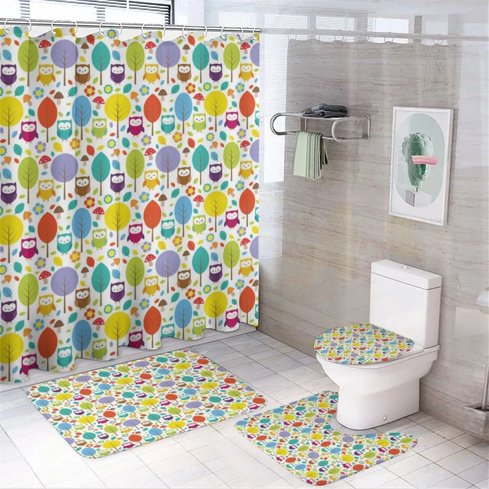 Colorful Forest Owls — 4-Piece Bathroom Set preview
