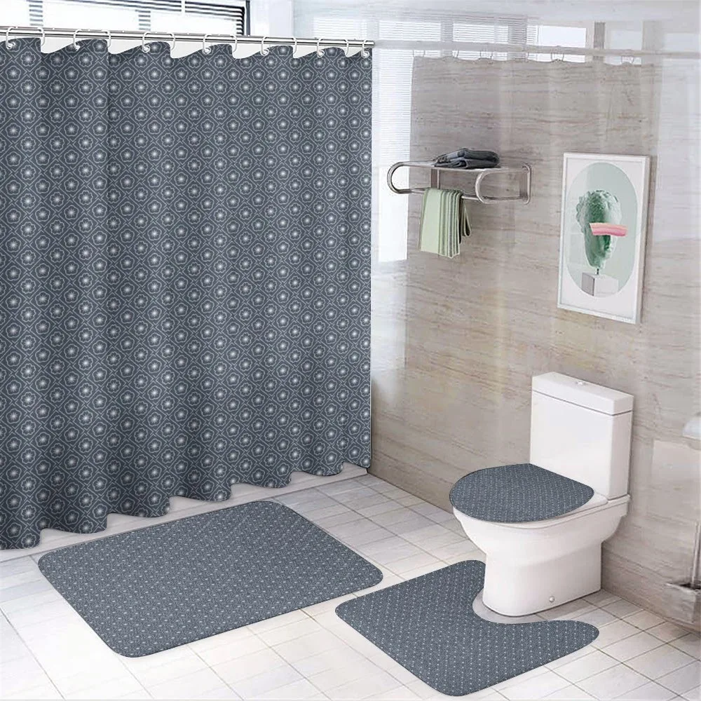 Floral Checked Tile — 4-Piece Bathroom Set preview