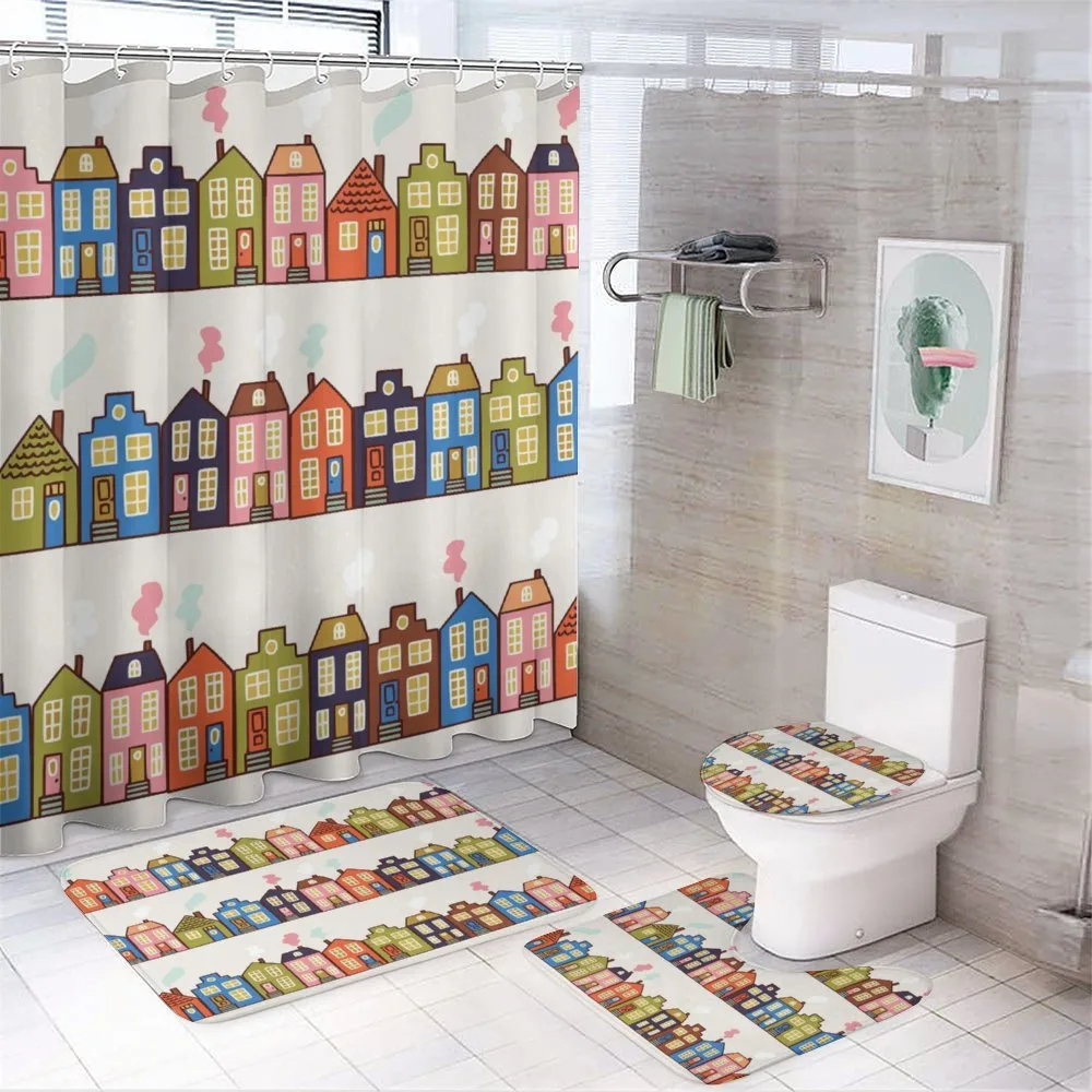 Funky Houses on Streets — 4-Piece Bathroom Set preview