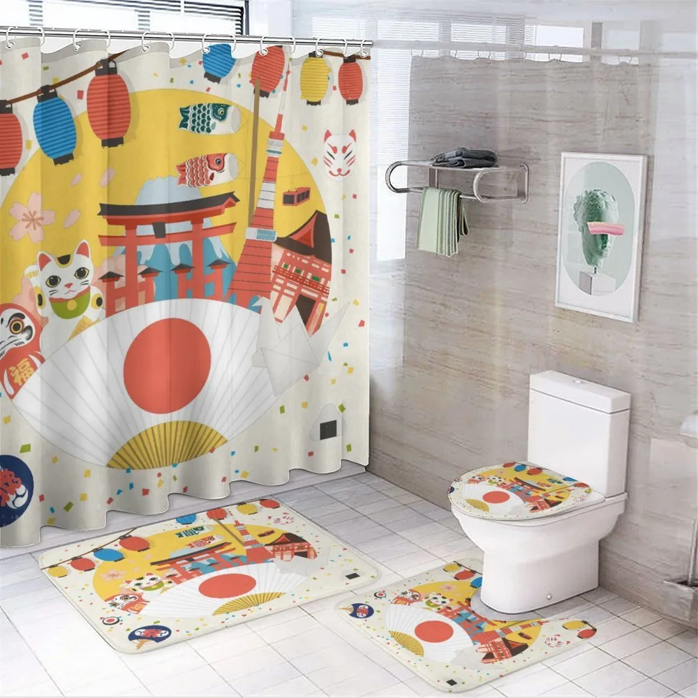 Japanese Kawai Pattern 4-Piece Bathroom Set product video