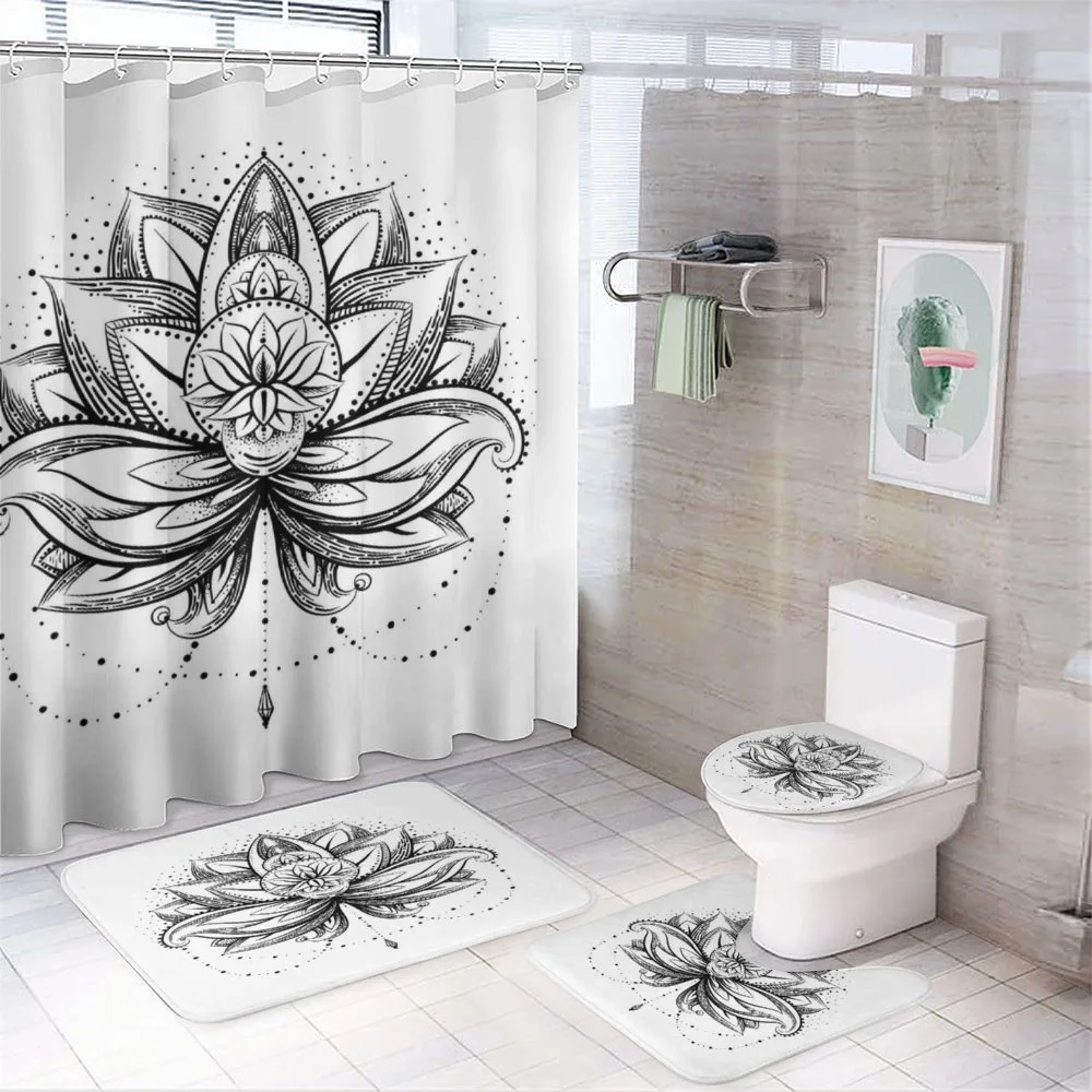 Ornamental Lotus Sketch — 4-Piece Bathroom Set preview