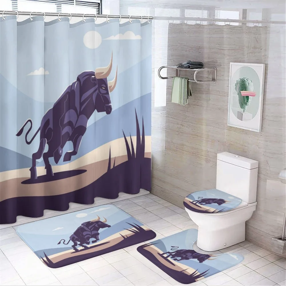 Strong Bull Nature in Doodle — 4-Piece Bathroom Set preview