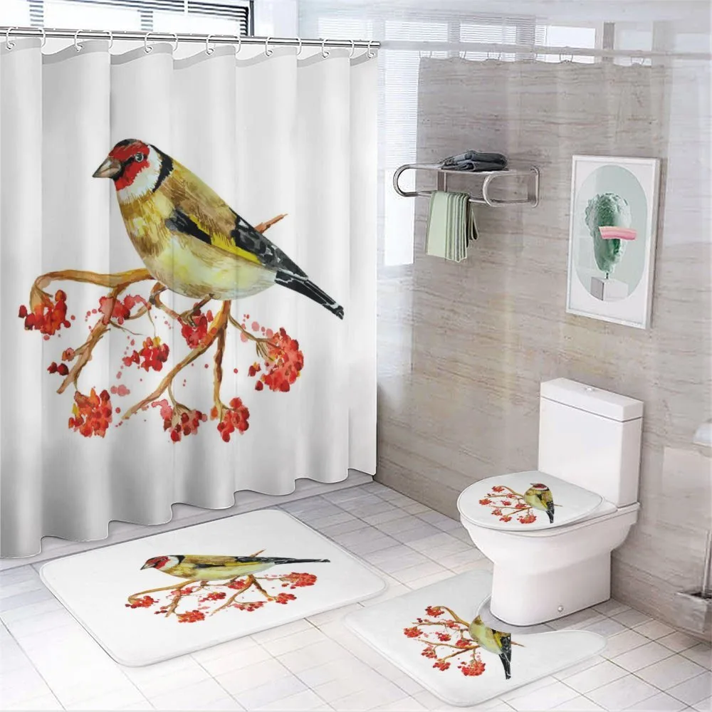Wild Bird on Berry Branch — 4-Piece Bathroom Set preview