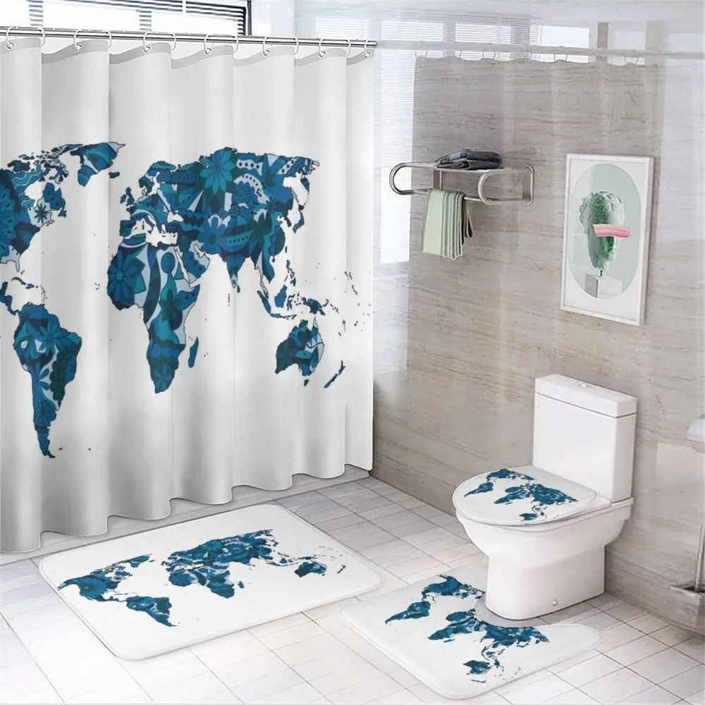 Flower Blue Tones — 4-Piece Bathroom Set preview