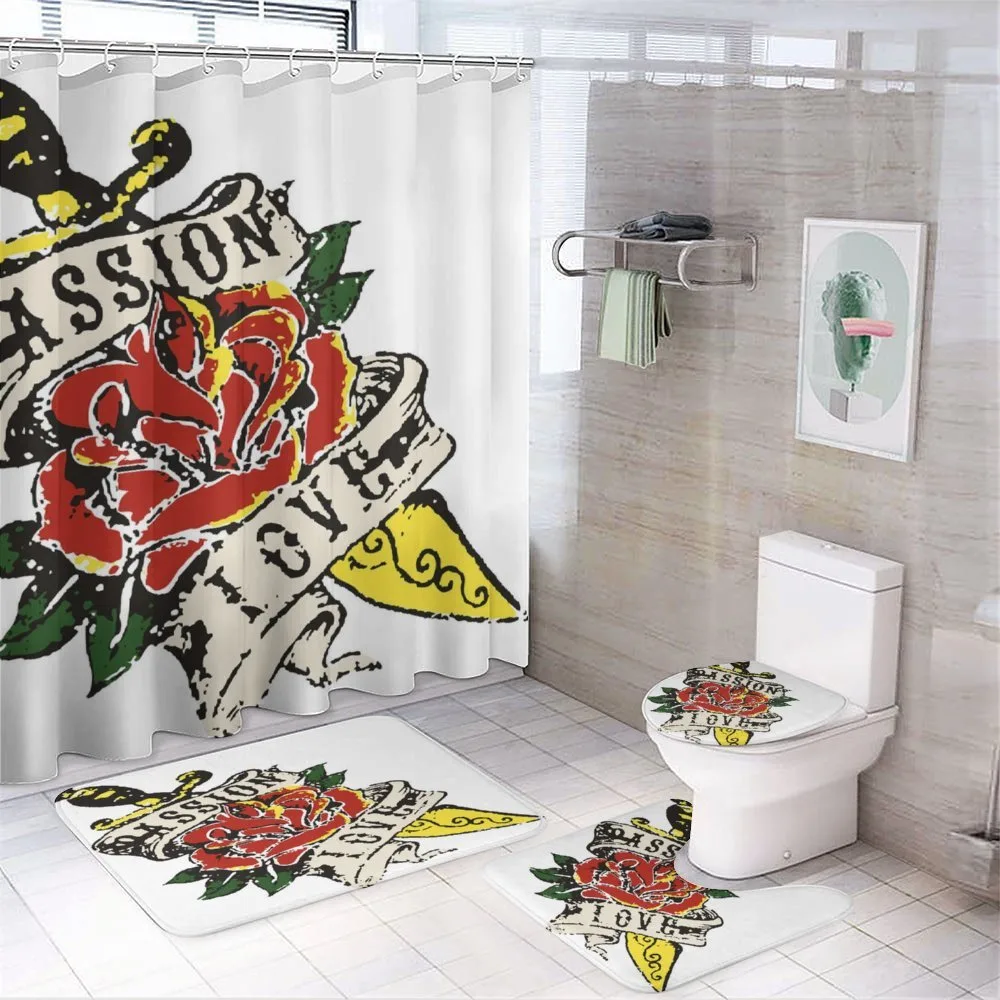 Vintage Flower and Tattoo — 4-Piece Bathroom Set preview