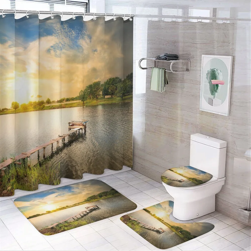 Wood Deck Lake Foliage — 4-Piece Bathroom Set preview