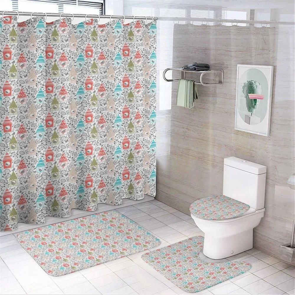 Flowers Sketch Bird Houses — 4-Piece Bathroom Set preview