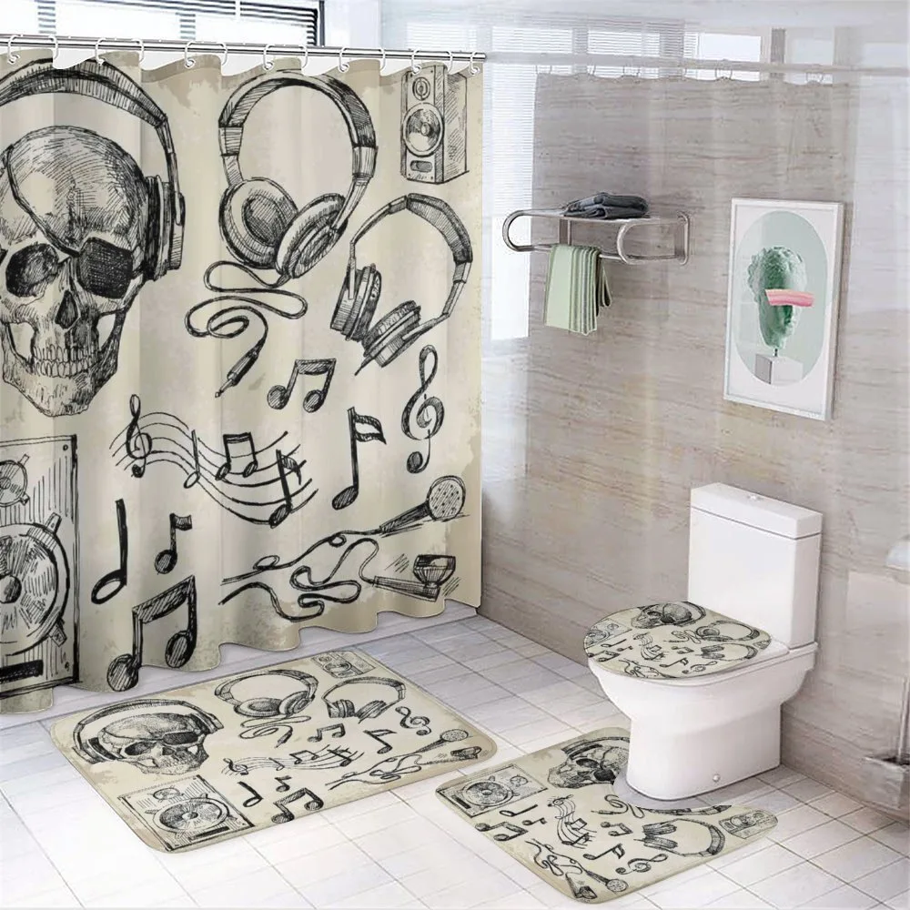 Music Hipster Skull — 4-Piece Bathroom Set preview