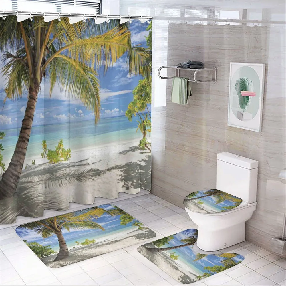 Palm Trees Coastline — 4-Piece Bathroom Set preview