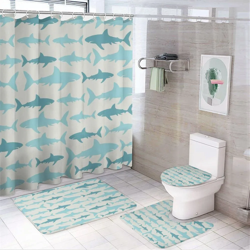 Swimming Sharks in Sea — 4-Piece Bathroom Set preview