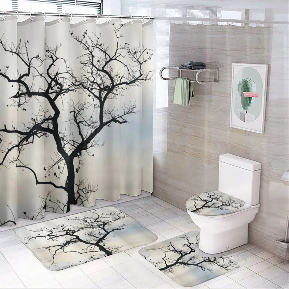 Black Fall Tree Silhouette — 4-Piece Bathroom Set preview
