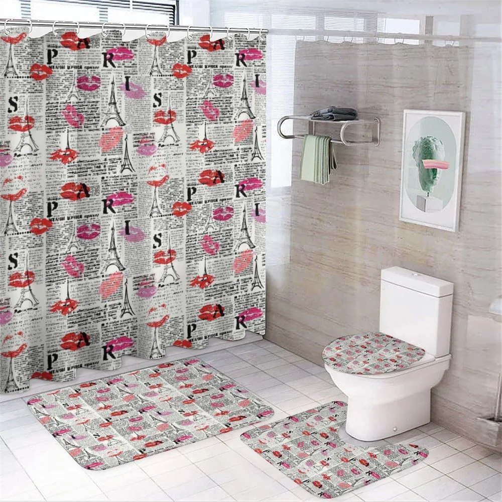 Newspaper Lipstick Kiss — 4-Piece Bathroom Set preview