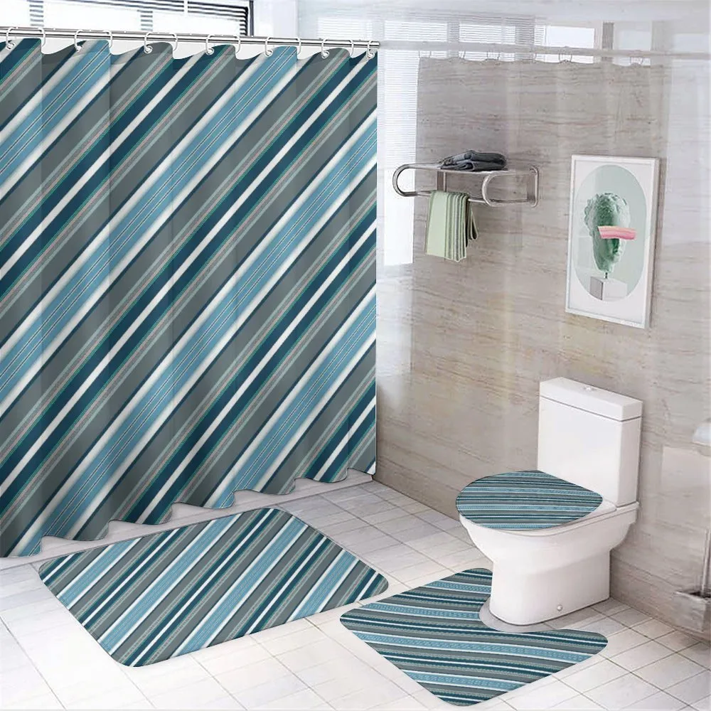 Grey and Blue Diagonal — 4-Piece Bathroom Set preview