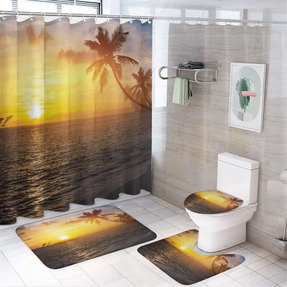 Palm Tree Island Sunset — 4-Piece Bathroom Set preview