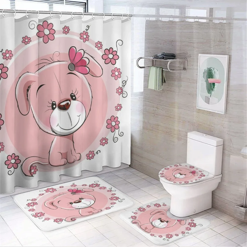 Puppy Daisy Flowers — 4-Piece Bathroom Set preview
