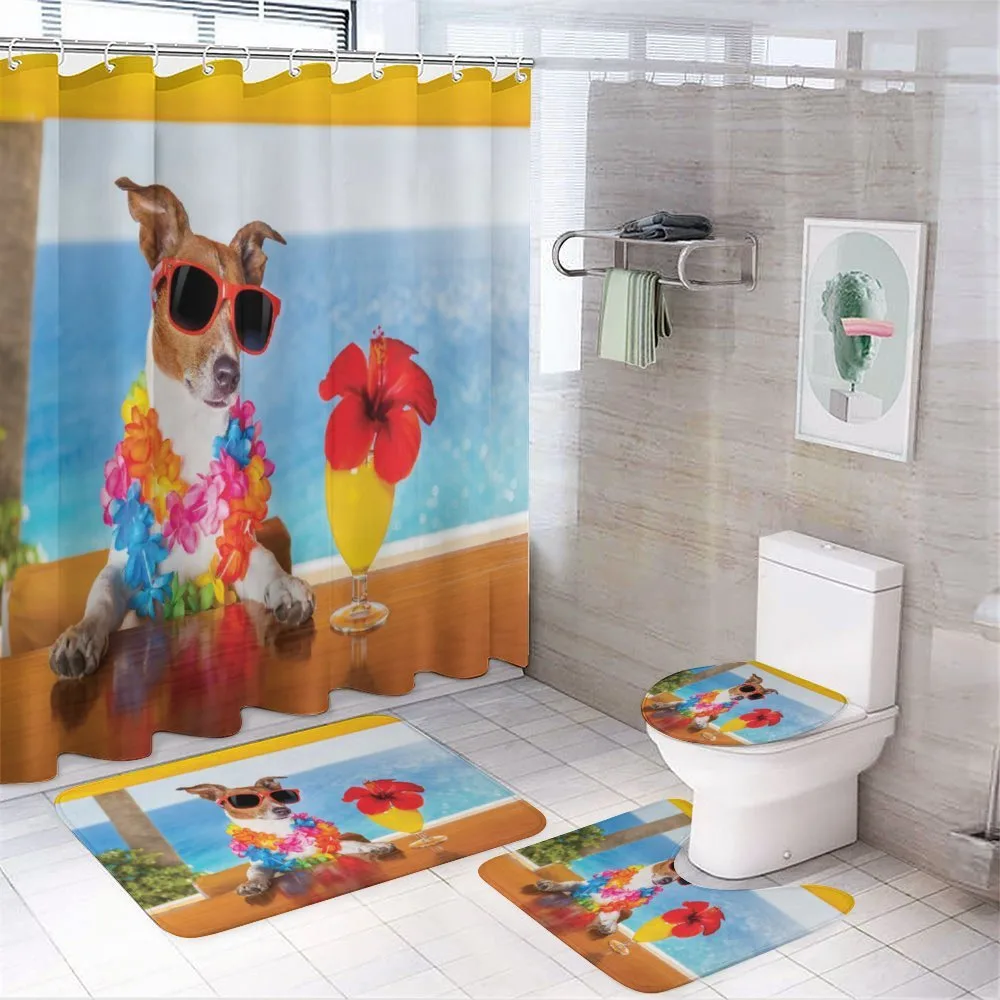 Cool Dog Sitting at Beach Bar — 4-Piece Bathroom Set preview