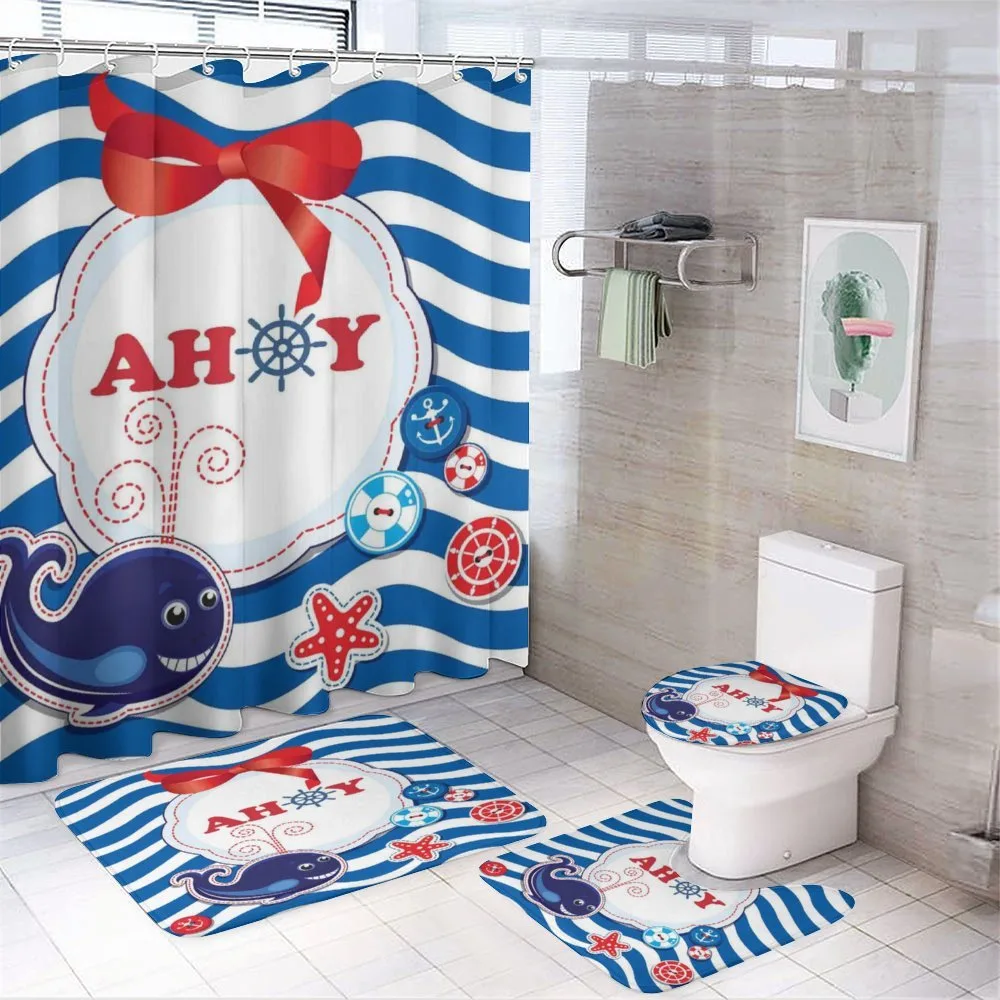 Marine Ahoy Cartoon Whale — 4-Piece Bathroom Set preview
