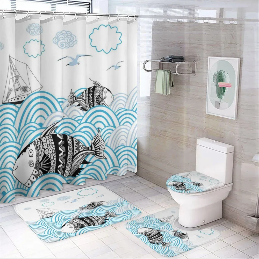 Sketch Boat and Animals — 4-Piece Bathroom Set preview