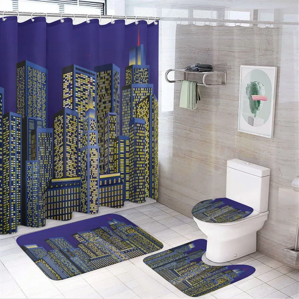 Cityscape Square Blue 4-Piece Bathroom Set product video