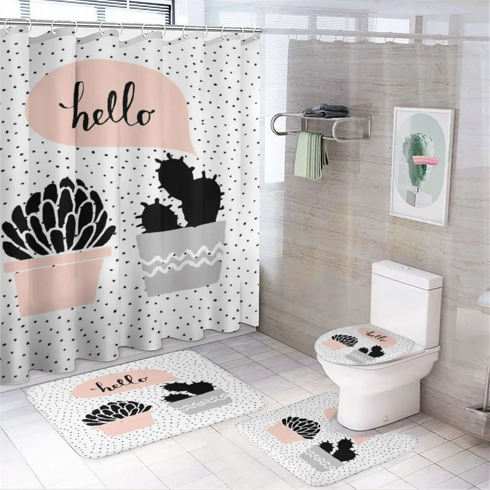 Hand Drawn Plants Hello — 4-Piece Bathroom Set preview