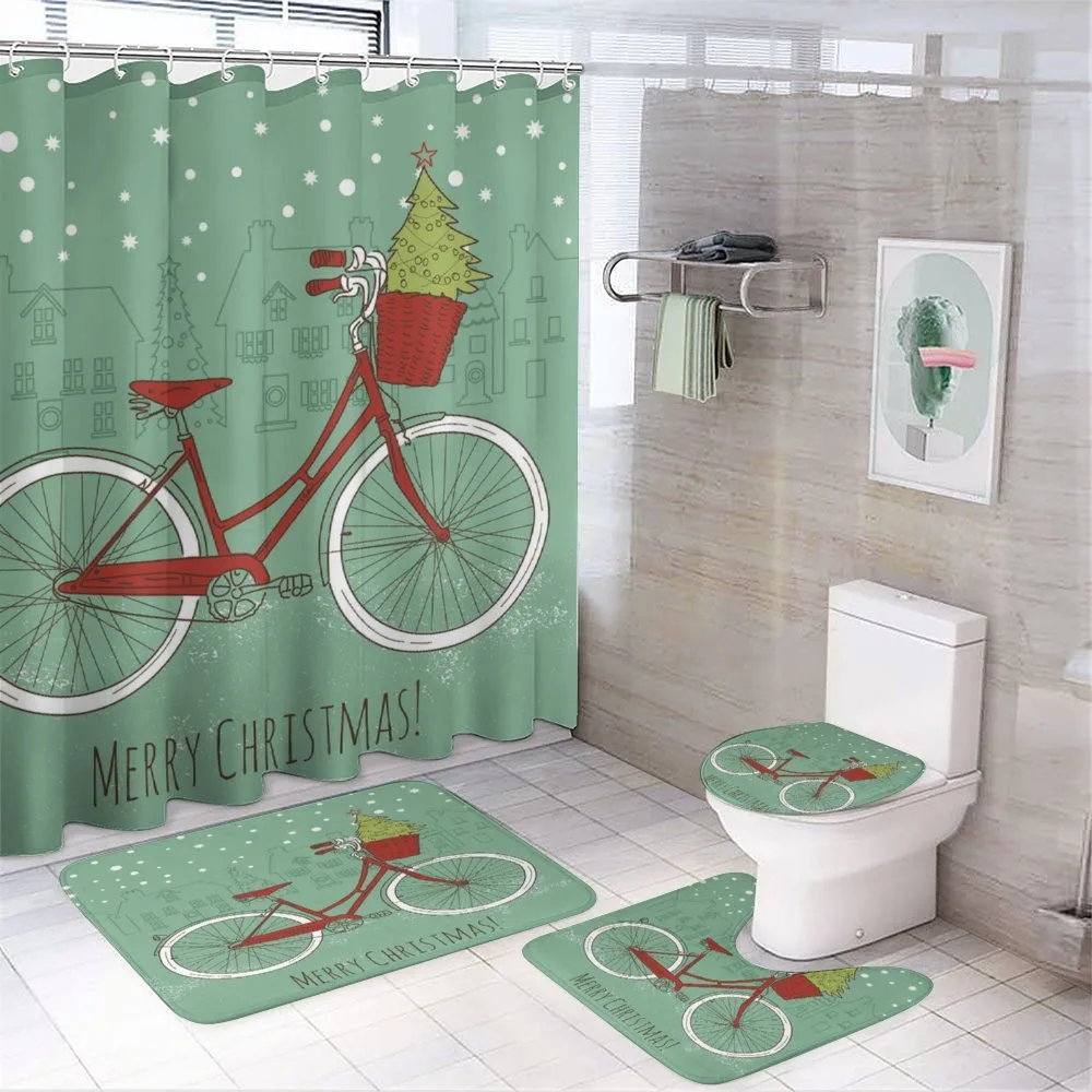Retro Bike Xmas Trees — 4-Piece Bathroom Set preview