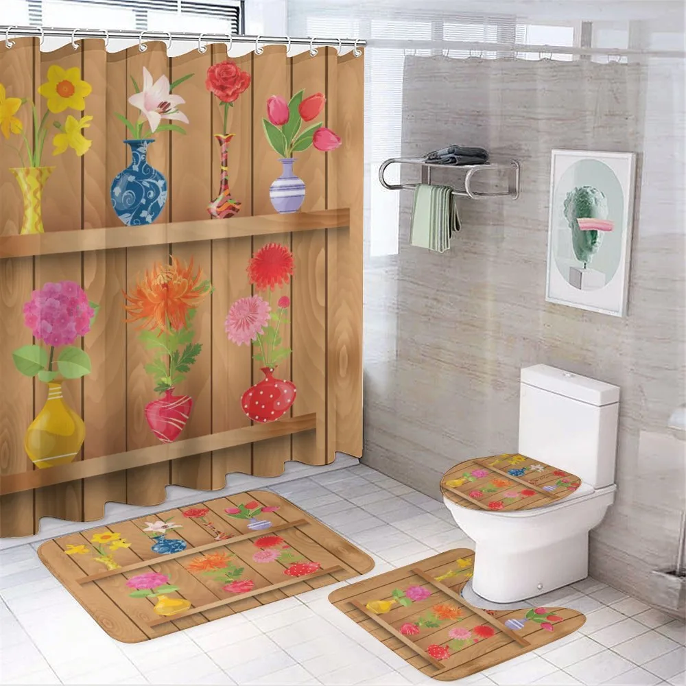 Cartoon Flowers in Vase 4-Piece Bathroom Set product video