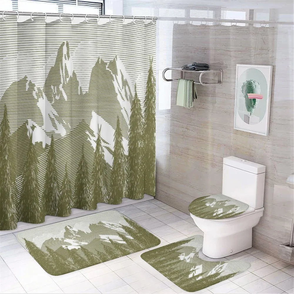 Woodcut Style Mountain Land — 4-Piece Bathroom Set preview