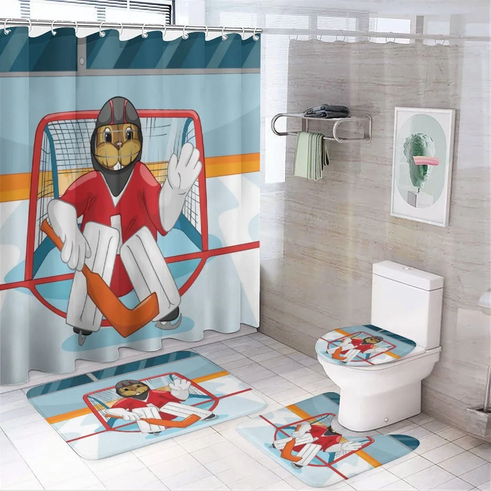 Cartoon Beaver Goalie 4-Piece Bathroom Set product video